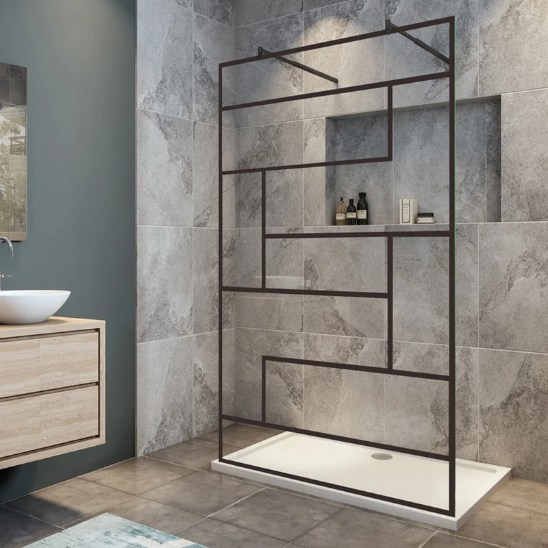 paroi de douche l'accès des deux côtés douche à l'italienne avec 2 barres extensibles ronds