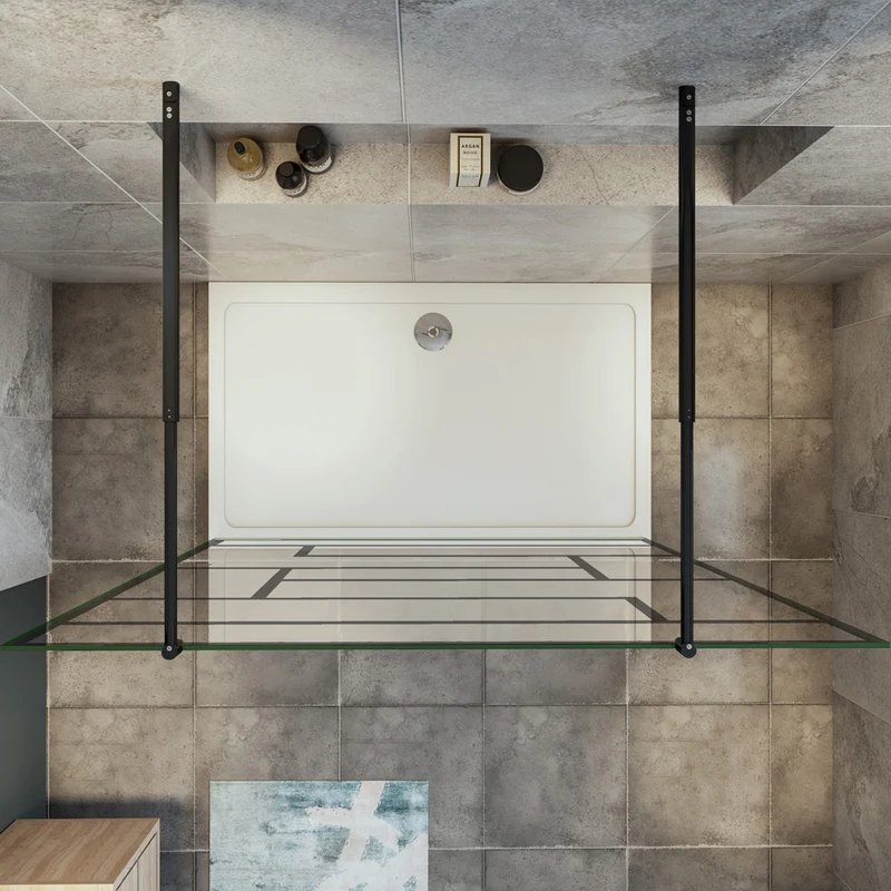 paroi de douche l'accès des deux côtés douche à l'italienne avec 2 barres extensibles ronds