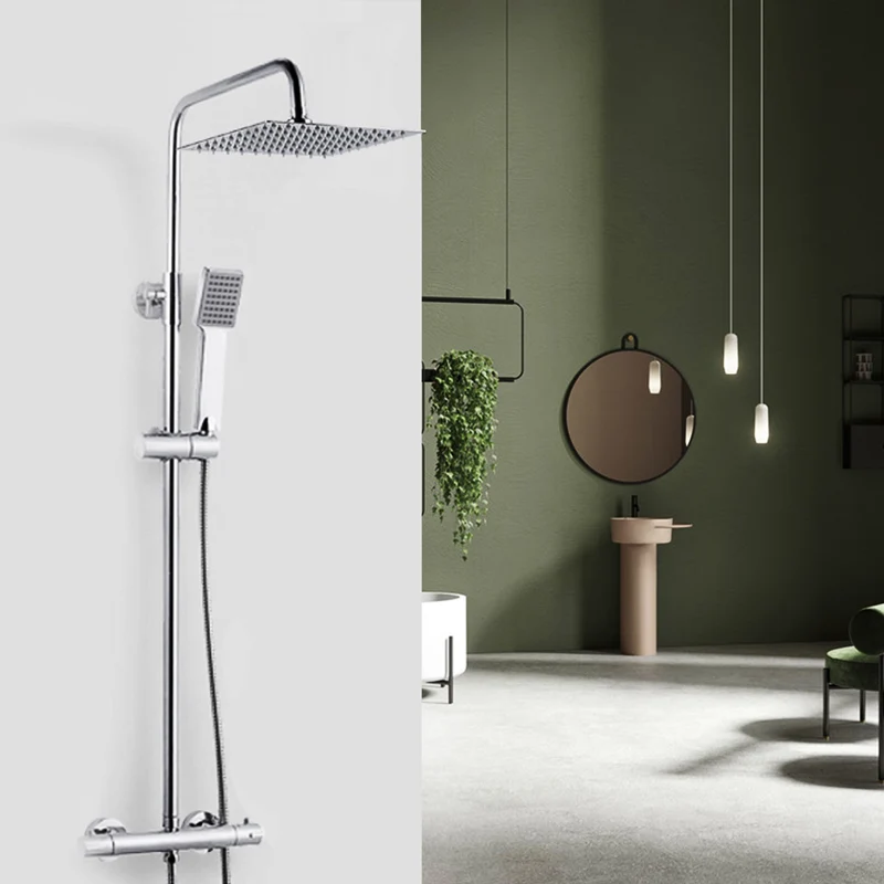 Océan Colonne de douche thermostatique, Douche Pluie, Pomme de douche carrée, Ensembles de robinet de douche, Douche de salle de bain