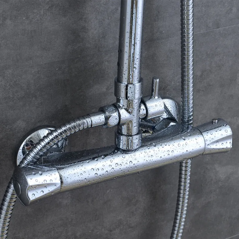 Colonne de Douche Thermostatiaue avec 1.5M Tuyau de Douche en Acier Inoxyable Le Robinet Rmostatic et Chrome Lumineux