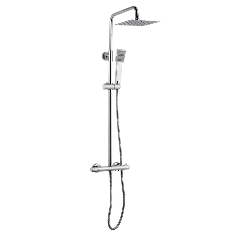 Colonne de Douche Thermostatique Réglable en Hauteur Colonne de Douche Mecanique Kit Set de Douche en Laiton Chromé Solide