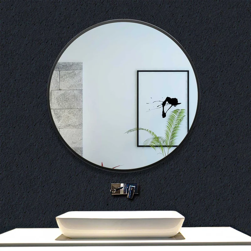 Miroir à cadre mat rond/rectangulaire en aluminium noir/or, 50/60/70/80cm