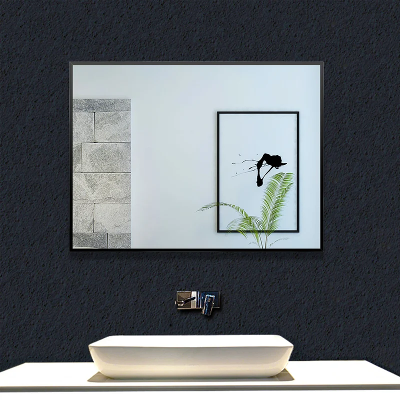 Miroir à cadre mat rond/rectangulaire en aluminium noir/or, 50/60/70/80cm