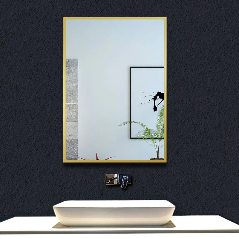 Miroir à cadre mat rond/rectangulaire en aluminium noir/or, 50/60/70/80cm