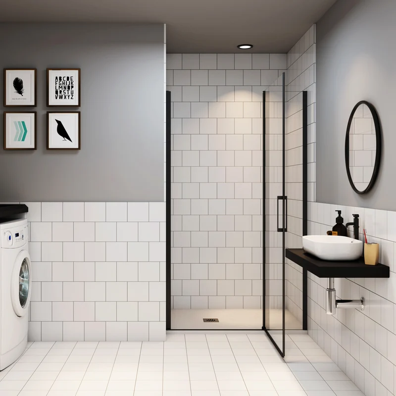 Ocean porte de douche pivotante en verre anticalcaire avec un élément fixe Profilé noir mat