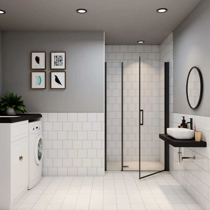 Ocean porte de douche pivotante avec un élément fixe Profilé noir mat Hauteur 200cm