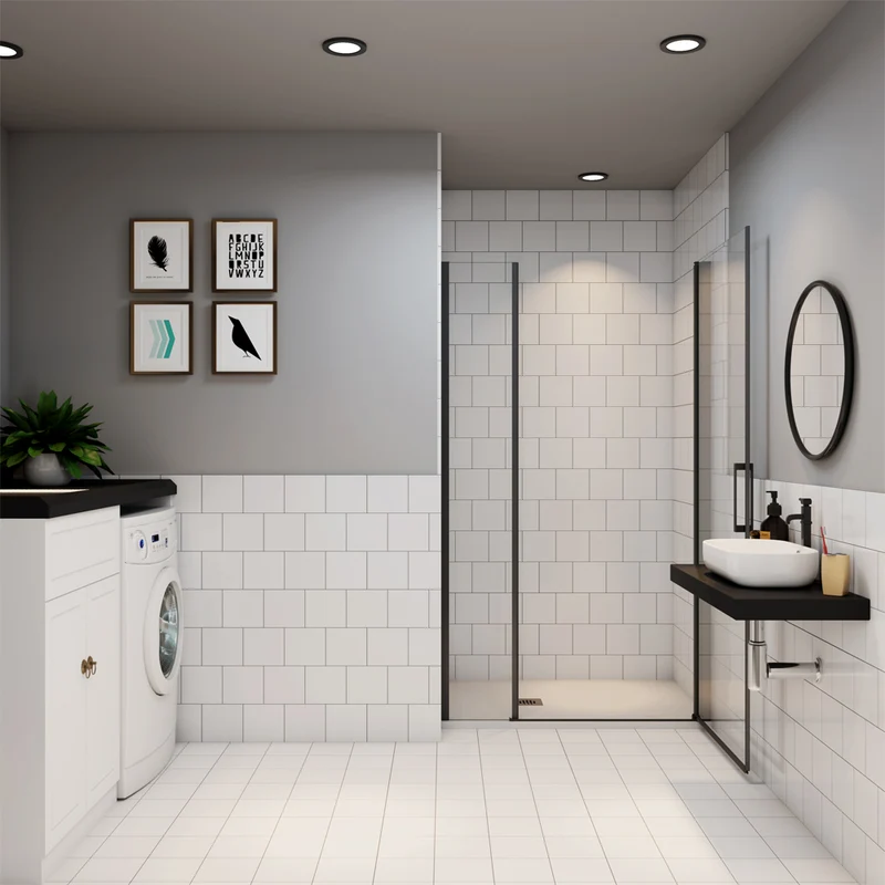 Ocean porte de douche pivotante avec un élément fixe Profilé noir mat Hauteur 200cm