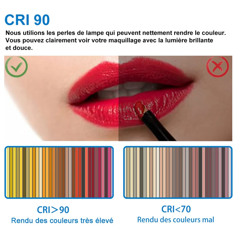 Miroir tactile Bluetooth simple tricolore avec antibuée suspendu horizontalement 70/80/100/120/140/160cm