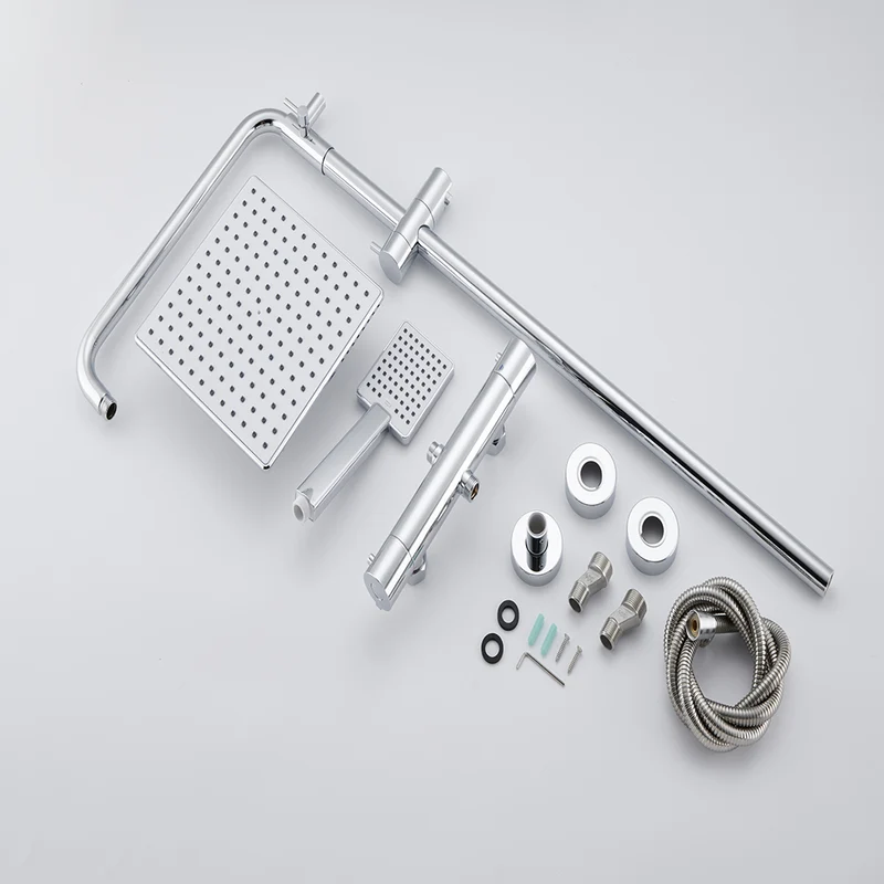 Océan sanitaire Colonne de Douche Thermostatique Ensemble de Double Tête Exposé Valve 200mm Argent Carré