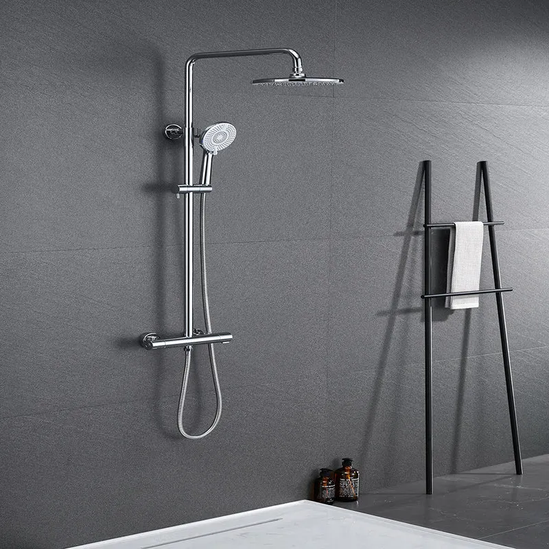 Océan sanitaire Colonne de Douche Thermostatique Ensemble de Système de Douche Rond d’Averse Avec 3 Jets Douche à Main Réglable en Hauteur