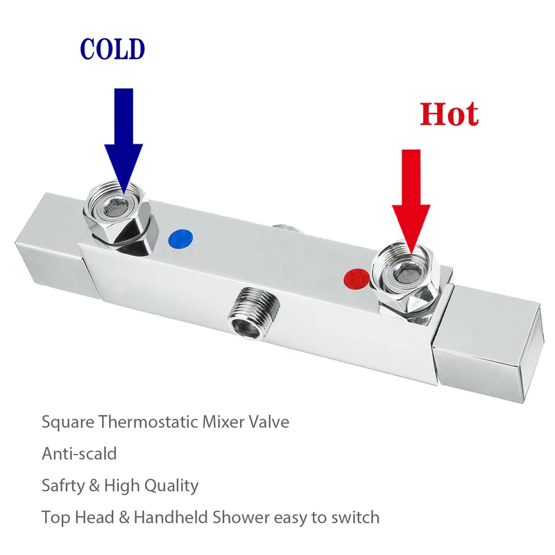 Colonne de douche thermostatique exposé salle de bain tête double grand ensemble de barre carrée Chrome