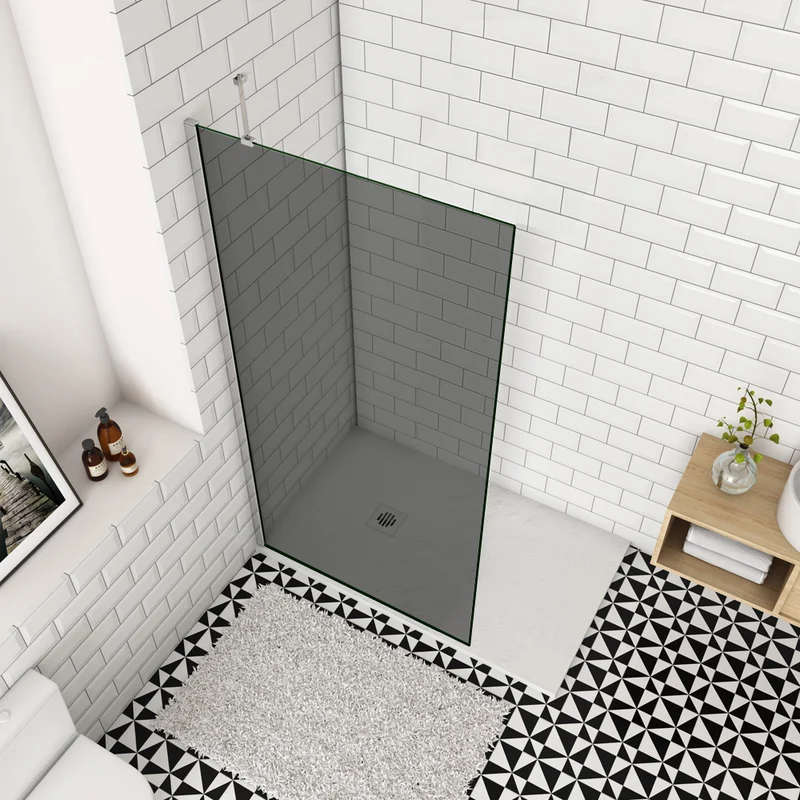 Paroi de douche verre anti-calcaire fumé 100x200cm avec une barre de stabilisation 45cm