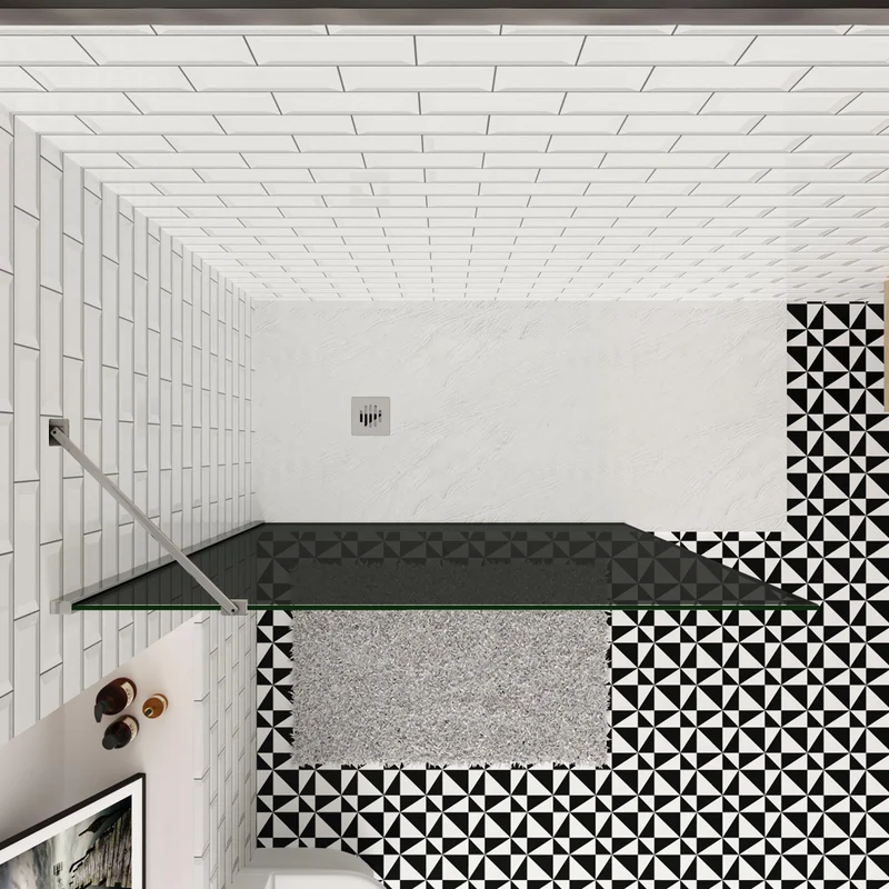 Paroi de douche verre anti-calcaire fumé 100x200cm avec une barre de stabilisation 45cm