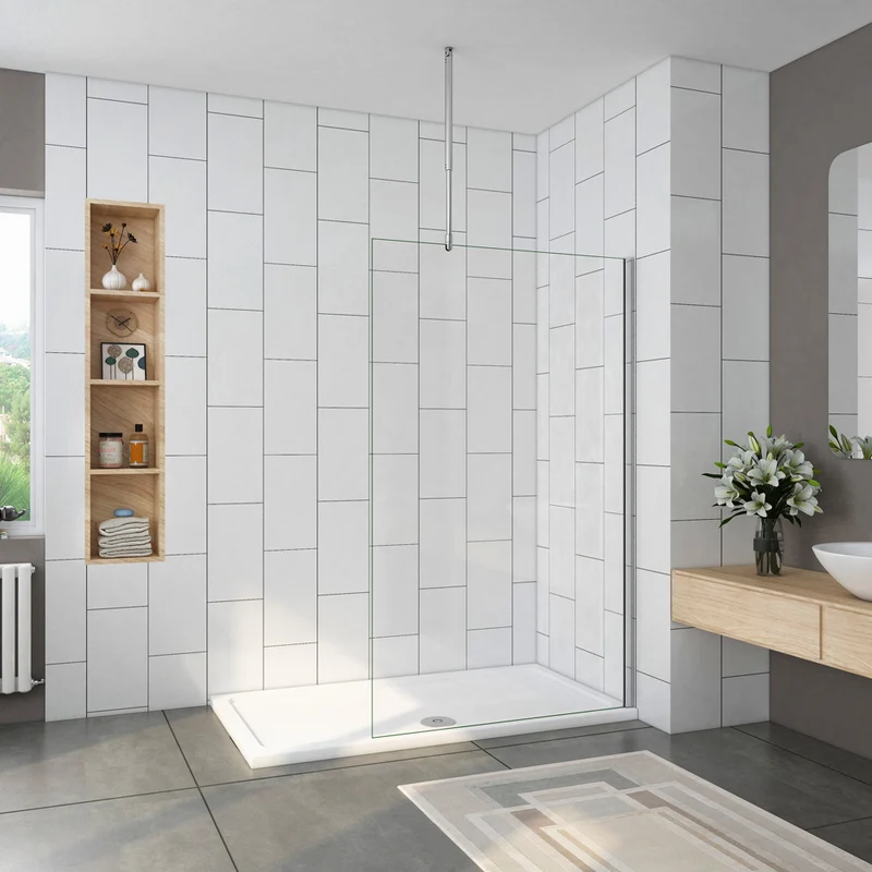 paroi de douche à l'italienne 30-160x200cm 8mm verre anticalcaire livré une barre de fixé à plafond 90-150cm