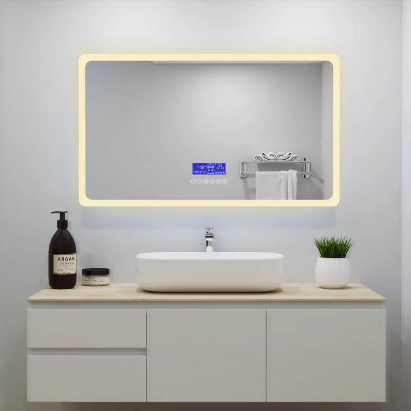 Ocean Miroir salle de bain avec éclairag + miroir mural cosmétique lumineux + 3 couleurs LED réglables + anti-buée + Bluetooth + Horzontal