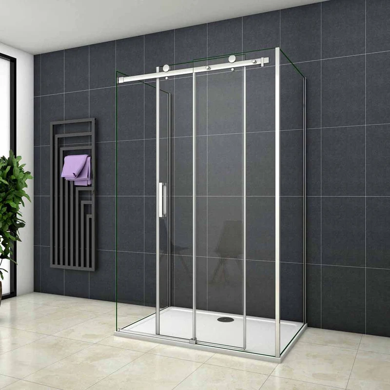 Cabine De Douche Coulissante en forme U une porte de douche avec 2 paroi latérales hauteur:195cm