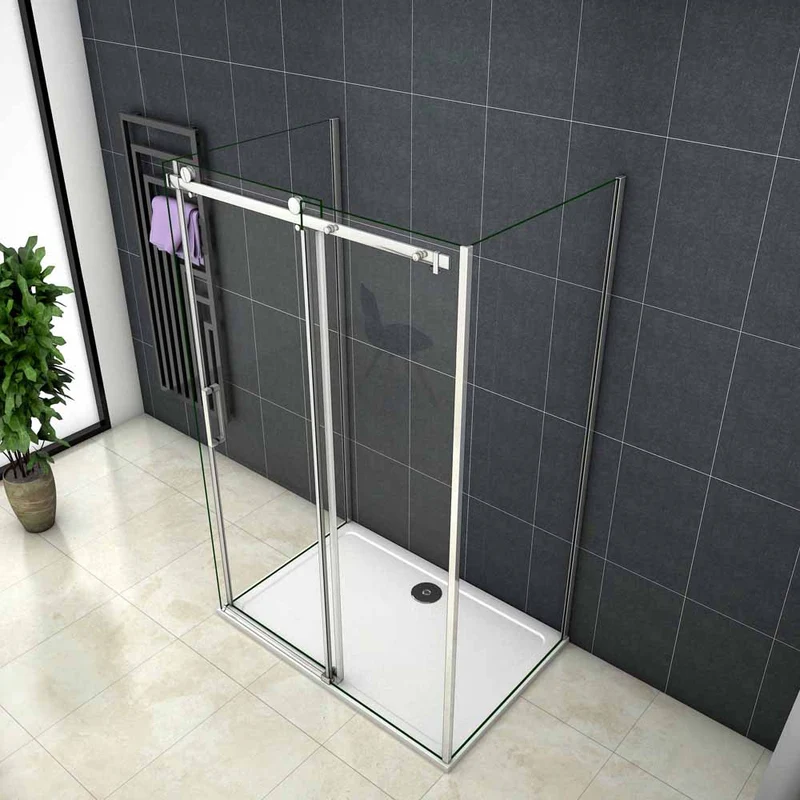 Cabine De Douche Coulissante en forme U une porte de douche avec 2 paroi latérales hauteur:195cm