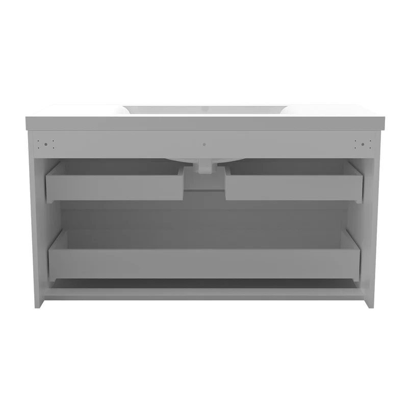 Meuble avec un plan vasque en céramique, Meuble suspendu, couleur blanc/anthracite/bois clair