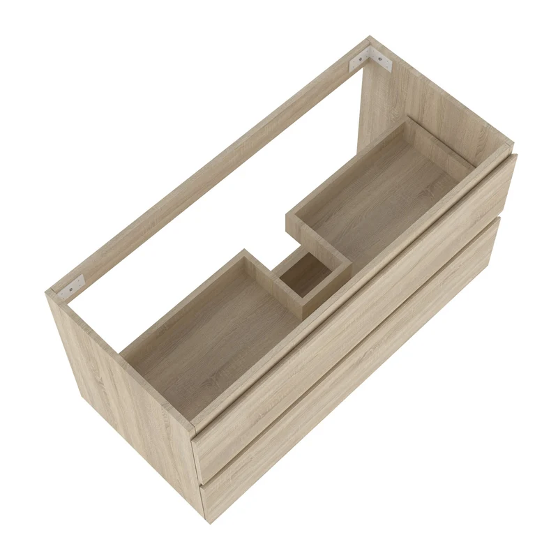 Meuble avec un plan vasque en céramique, Meuble suspendu, couleur blanc/anthracite/bois clair