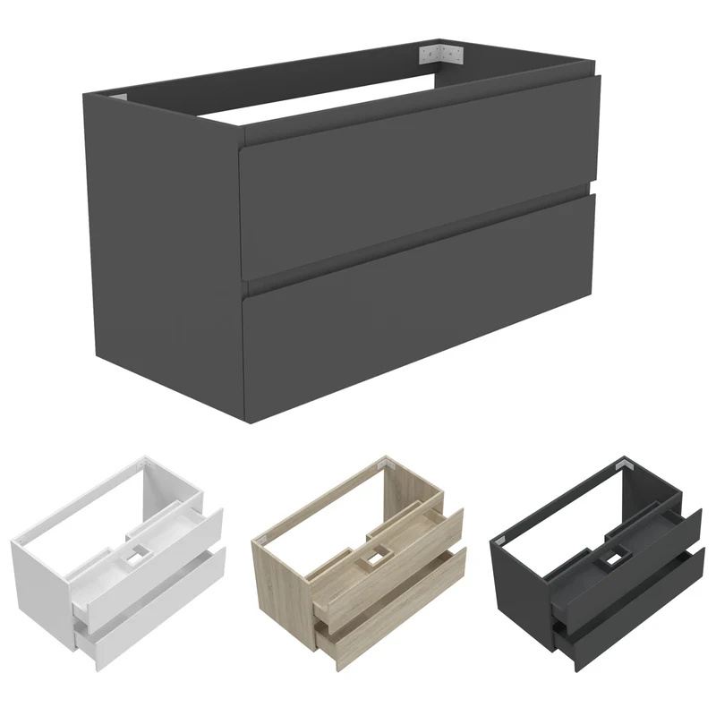 Meuble avec un plan vasque en céramique, Meuble suspendu, couleur blanc/anthracite/bois clair