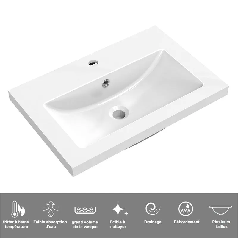 Meuble suspendu avec 2 tirois et vasque artificiel, Meuble couleur blanc mat /anthracite/couleur chêne