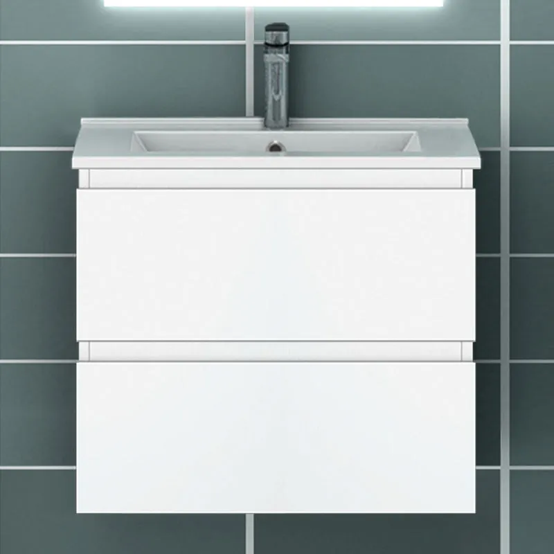 Meuble suspendu avec 2 tirois et vasque en céramique, Meuble couleur blanc mat/ anthracite/ couleur chêne