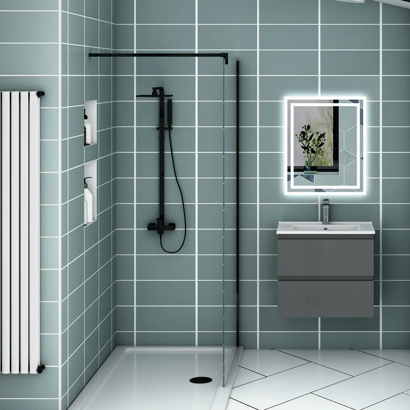 Meuble suspendu avec 2 tirois et vasque en céramique, Meuble couleur blanc mat/ anthracite/ couleur chêne