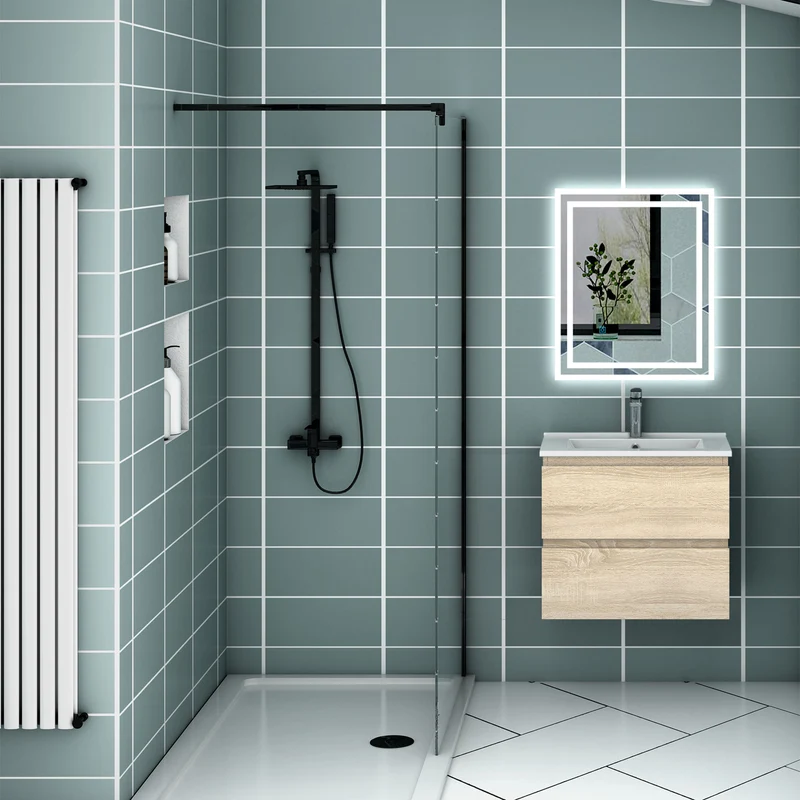 Meuble suspendu avec 2 tirois et vasque en céramique, Meuble couleur blanc mat/ anthracite/ couleur chêne