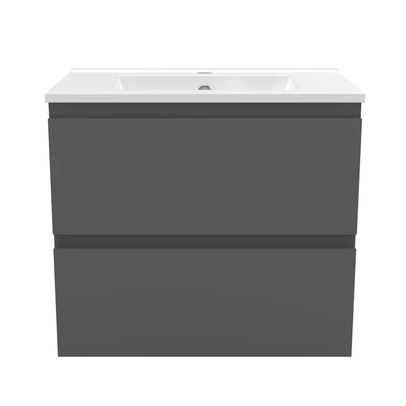 Meuble suspendu avec 2 tirois et vasque en céramique, Meuble couleur blanc mat/ anthracite/ couleur chêne