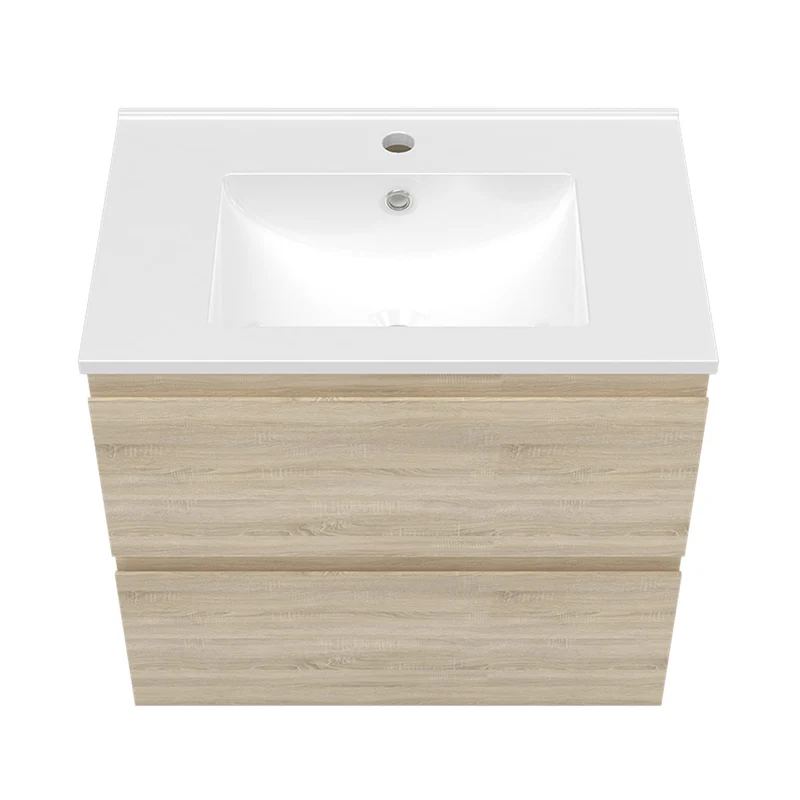 Meuble suspendu avec 2 tirois et vasque en céramique, Meuble couleur blanc mat/ anthracite/ couleur chêne