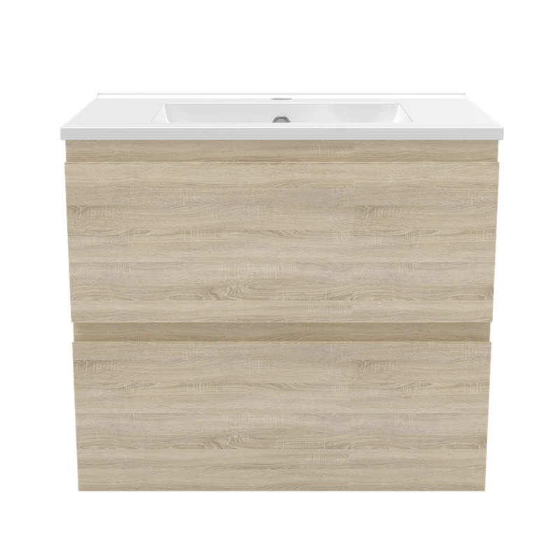 Meuble suspendu avec 2 tirois et vasque en céramique, Meuble couleur blanc mat/ anthracite/ couleur chêne