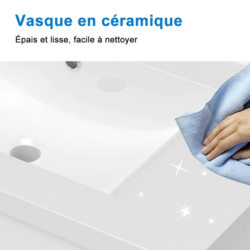 50cm Meuble salle de bain avec deux tiroirs et vasque artificielle