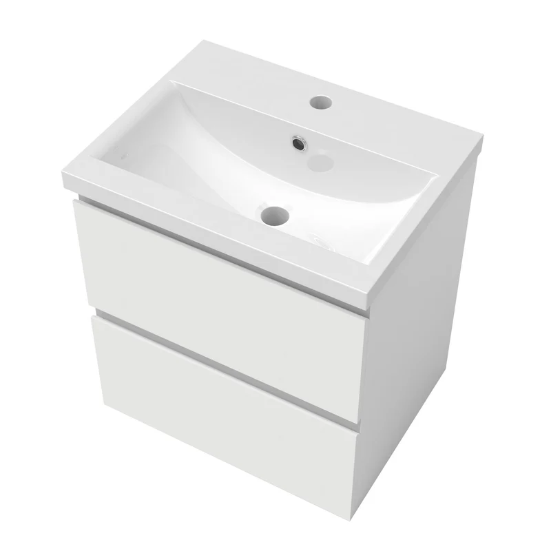 Meuble couleur blanc mat de salle de bain avec deux tiroir et vasque en céramique