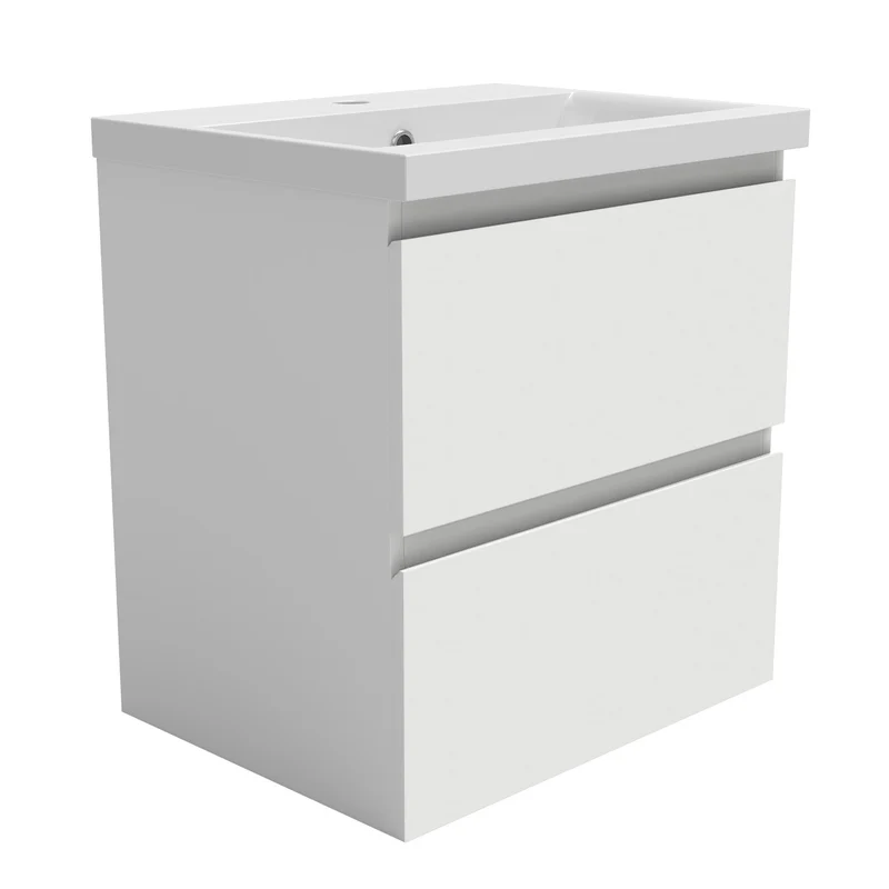 Meuble couleur blanc mat de salle de bain avec deux tiroir et vasque en céramique