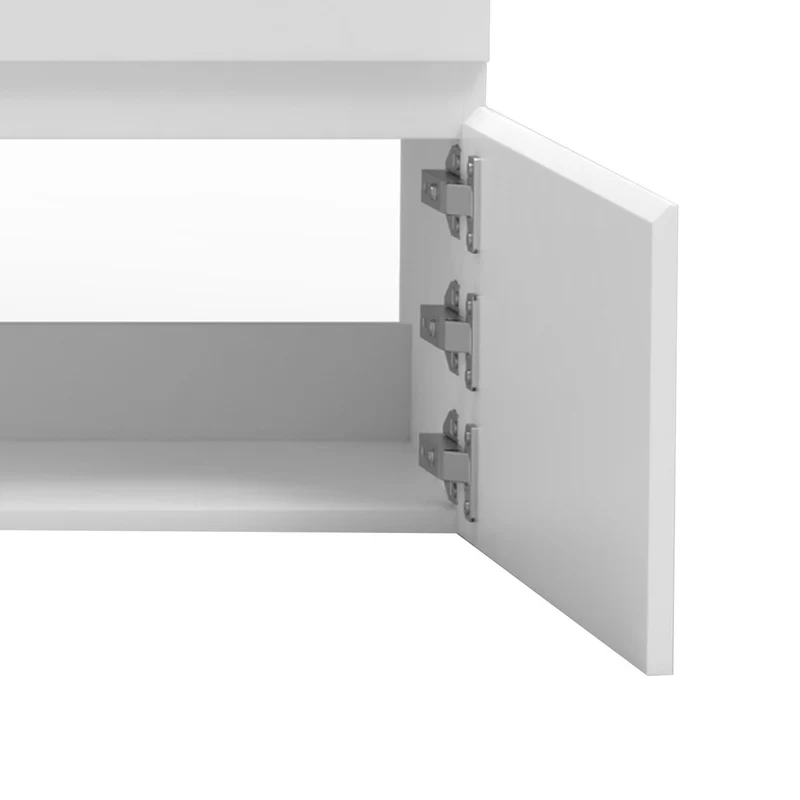 Meuble de salle de bain suspendu deux portes x double vasques, vasque en céramique.