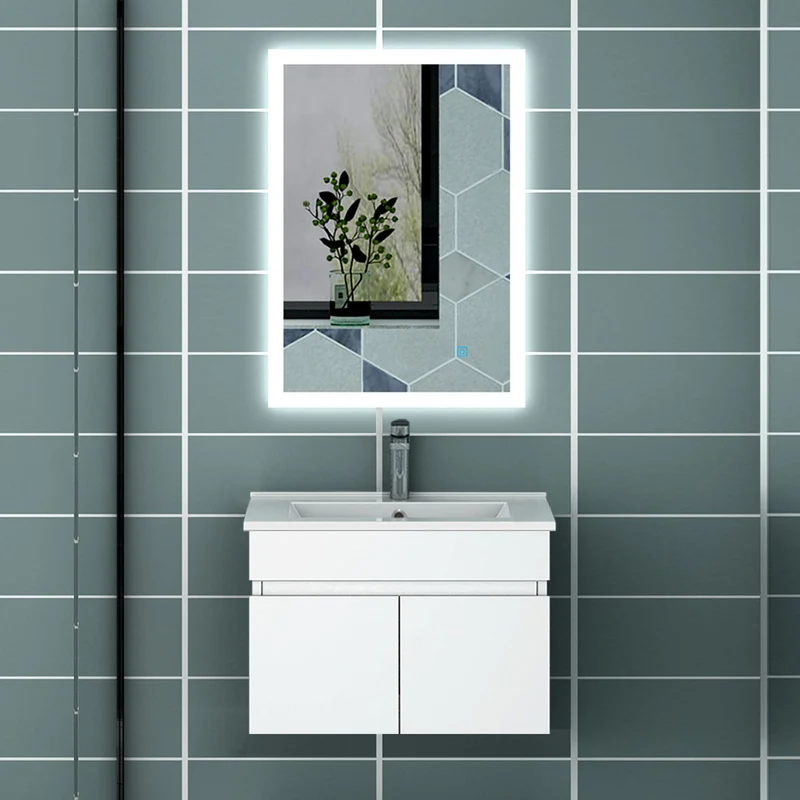 Meuble de salle de bain blanc mat sous lavabo suspendu avec deux portes et vasque en céramique