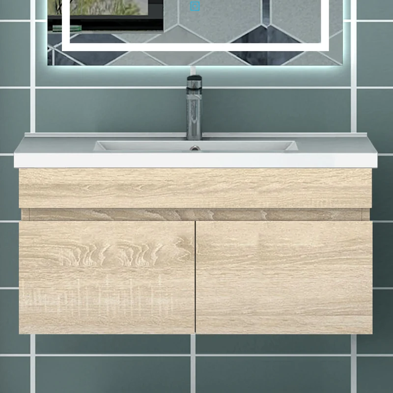 Meuble vasque suspendu avec deux portes, vasque en céramique , Meuble couleur blanc/ anthracite / couleur chêne