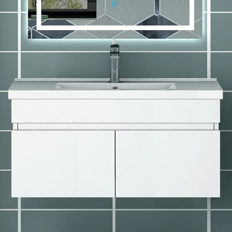 Meuble vasque suspendu avec deux portes, vasque en céramique , Meuble couleur blanc/ anthracite / couleur chêne