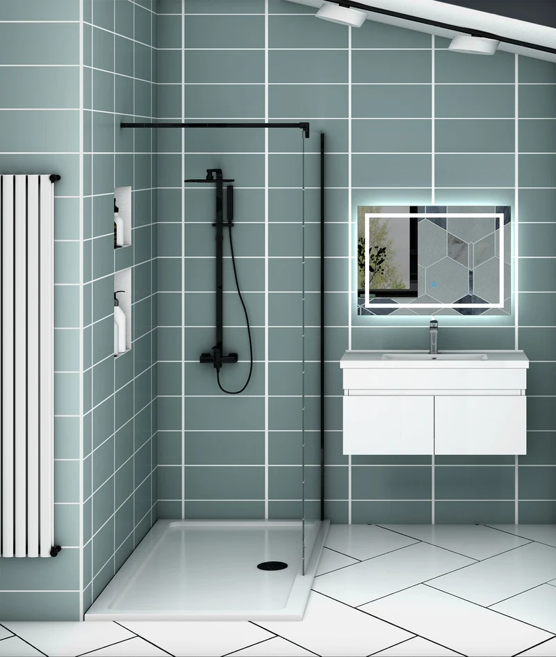 Meuble vasque suspendu avec deux portes, vasque en céramique , Meuble couleur blanc/ anthracite / couleur chêne