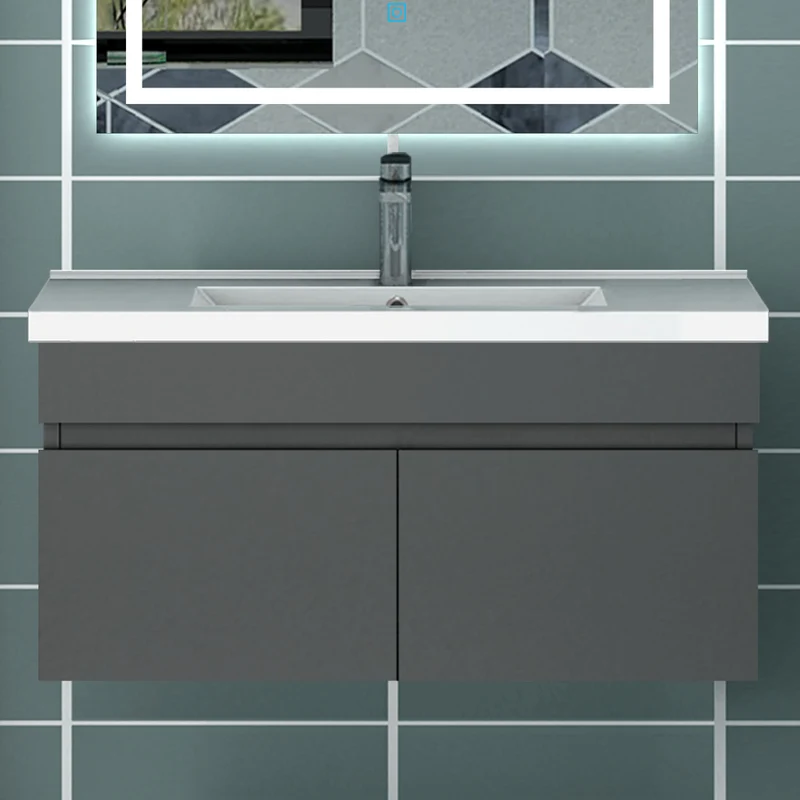 Meuble vasque suspendu avec deux portes, vasque en céramique , Meuble couleur blanc/ anthracite / couleur chêne