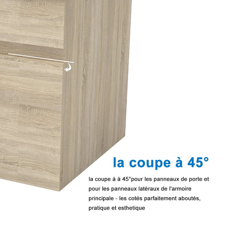 Meuble vasque suspendu avec deux portes, vasque en céramique , Meuble couleur blanc/ anthracite / couleur chêne