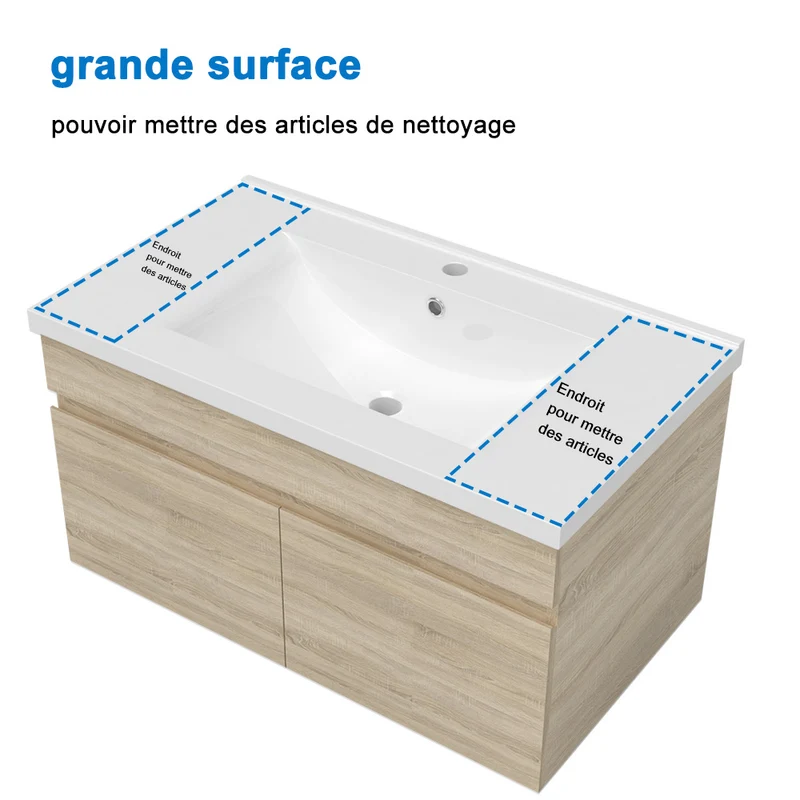 Meuble vasque suspendu avec deux portes, vasque en céramique , Meuble couleur blanc/ anthracite / couleur chêne
