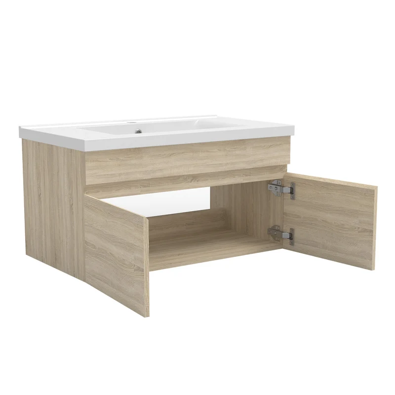 Meuble vasque suspendu avec deux portes, vasque en céramique , Meuble couleur blanc/ anthracite / couleur chêne