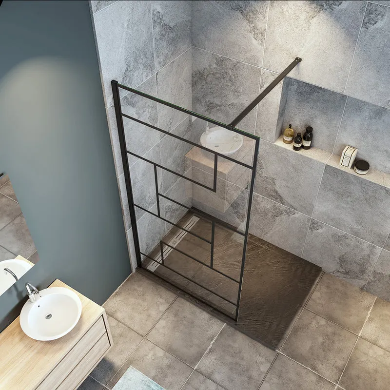 Océan paroi de douche noire 70-140x200cm sérigraphie noire en verre anticalcaire livrée avec une barre standard 90cm