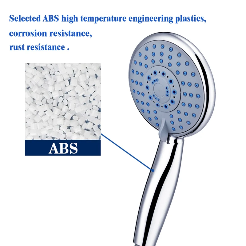 Pommeau de douche haute pression avec jeu de tuyaux, conception turbocompressée, pommeau de douche universel, carré rond 1/3/5 modes de pulvérisation économisant le bain, chromé