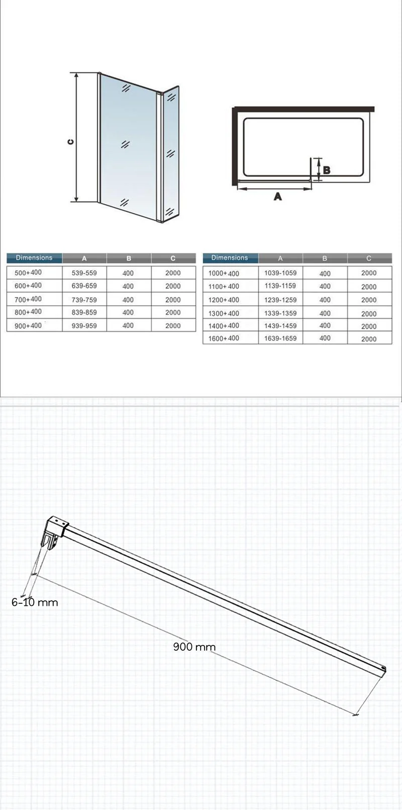 Océan paroi de douche pivotant 50-160cm + paroi latérale à l'italienne 40cm avec un retour