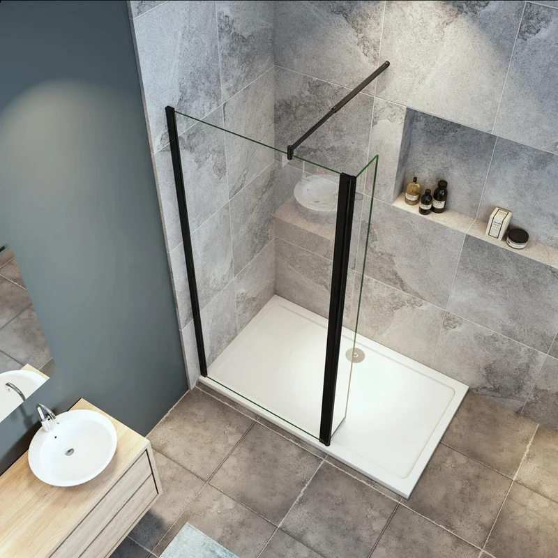 Océan Paroi de douche noire avec volet pivotant 30 / 40 cm modèle d' Itaroi avec une barre extensible 70-120cm
