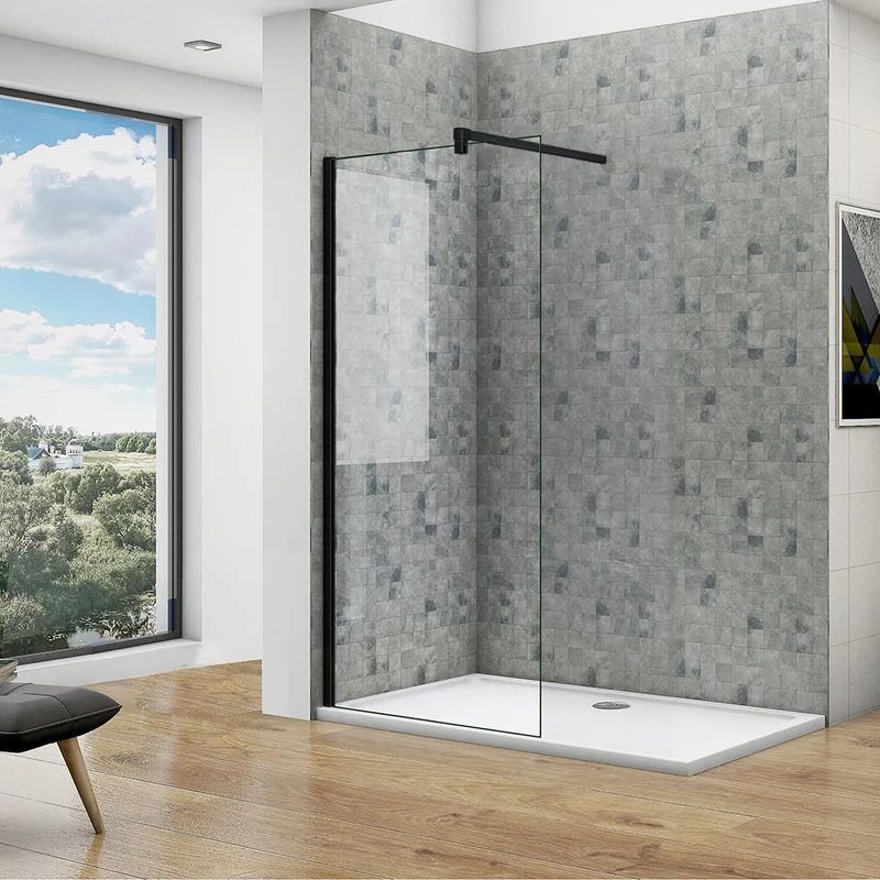 Océan Paroi de douche noire 50-160 x200cm profité noir et barre de stabilisation 140cm