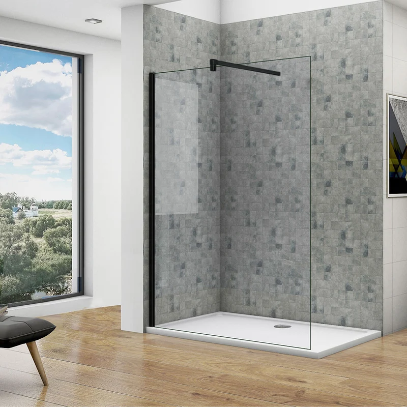 Océan Paroi de douche noire 50-160 x200cm profité noir et barre de stabilisation 140cm