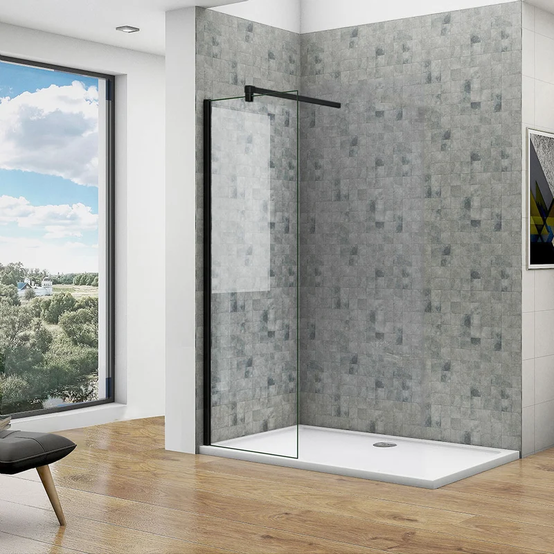 Océan Paroi de douche noire 50-160 x200cm profité noir et barre de stabilisation 140cm